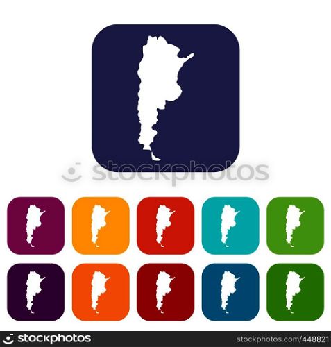 Map of Argentina icons set vector illustration in flat style In colors red, blue, green and other. Map of Argentina icons set flat