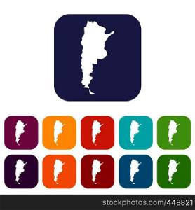 Map of Argentina icons set vector illustration in flat style In colors red, blue, green and other. Map of Argentina icons set flat