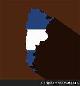 Map of Argentina in Argentinian flag colors icon. Flat illustration of map of Argentina in Argentinian flag colors vector icon for web isolated on coffee background. Map of Argentina in Argentinian flag colors icon