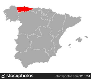 Map of Asturias in Spain