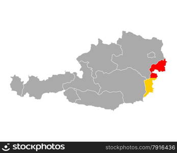 Map of Austria with flag of Burgenland