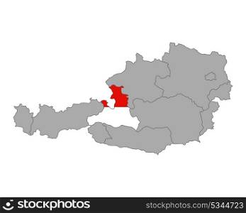 Map of Austria with flag of Salzburg