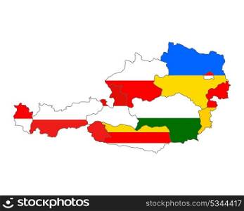 Map of Austria with flag of states