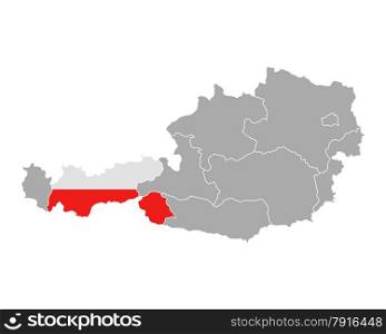 Map of Austria with flag of Tyrol