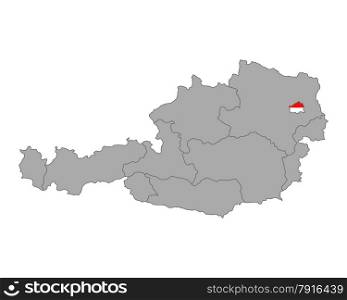 Map of Austria with flag of Vienna