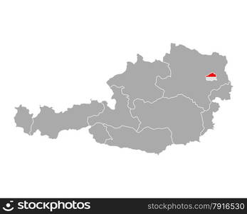 Map of Austria with flag of Vienna