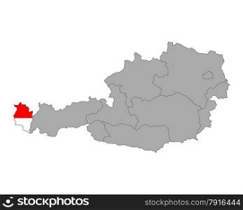 Map of Austria with flag of Vorarlberg