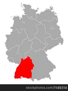 Map of Baden-Wuerttemberg in Germany