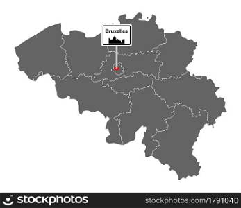 Map of Belgium with road sign Bruxelles