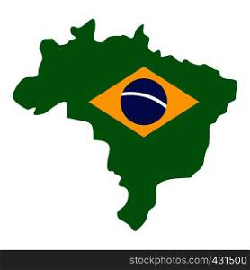 Map of Brasil icon flat isolated on white background vector illustration. Brazil flag on Brazilian map, icon isolated
