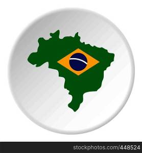 Map of Brasil icon in flat circle isolated vector illustration for web. Brazil flag on Brazilian map, icon circle