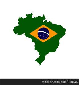 Map of Brazil with the image of the national flag icon in flat style isolated on white background. Map of Brazil with the image of the national flag