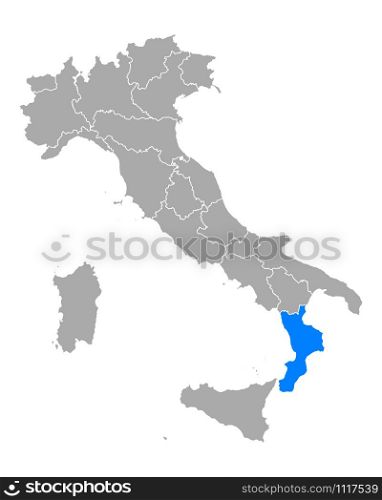 Map of Calabria in Italy