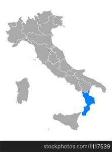 Map of Calabria in Italy