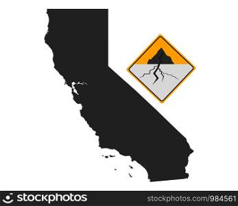 Map of California and earthquake warning