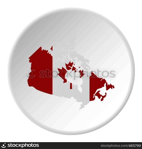 Map of Canada in national flag colors icon in flat circle isolated on white vector illustration for web. Map of Canada in national flag colors icon circle