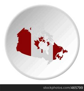 Map of Canada in national flag colors icon in flat circle isolated on white vector illustration for web. Map of Canada in national flag colors icon circle