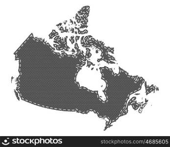Map of Canada on cloth with stitches