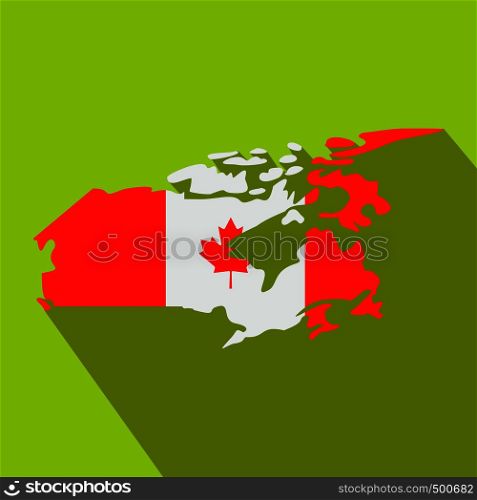 Map of Canada with the image of the national flag icon in flat style on a green background . Map of Canada with the image of the national flag