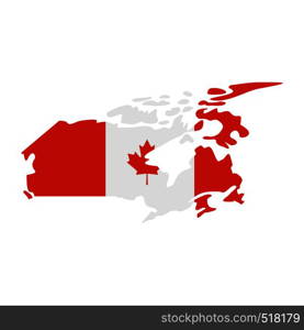 Map of Canada with the image of the national flag icon in flat style isolated on white background. Map of Canada with the image of the national flag