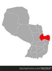 Map of Canindeyu in Paraguay
