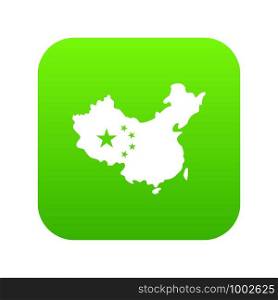 Map of China icon digital green for any design isolated on white vector illustration. Map of China icon digital green