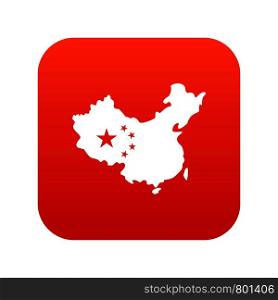 Map of China icon digital red for any design isolated on white vector illustration. Map of China icon digital red