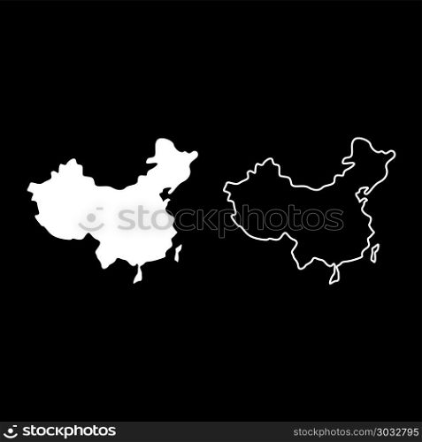 Map of China icon set white color vector illustration flat style simple image outline