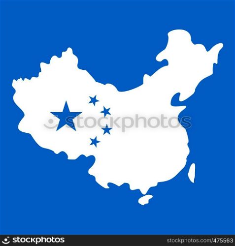 Map of China icon white isolated on blue background vector illustration. Map of China icon white