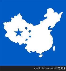 Map of China icon white isolated on blue background vector illustration. Map of China icon white