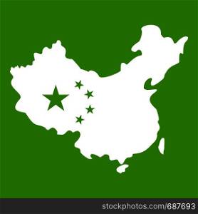 Map of China icon white isolated on green background. Vector illustration. Map of China icon green