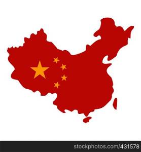 Map of China in national flag colors icon flat isolated on white background vector illustration. Map of China in national flag colors icon isolated