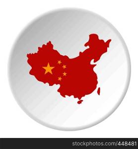 Map of China in national flag colors icon in flat circle isolated vector illustration for web. Map of China in national flag colors icon circle