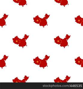 Map of China in national flag colors pattern seamless background in flat style repeat vector illustration. Map of China pattern seamless