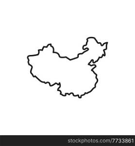 Map of China isolated thin line icon. Vector chinese geography map, chinese country territory border. Political and geographical map of China, geography map with cities and provinces, line art. Republic of China geography map isolated thin line
