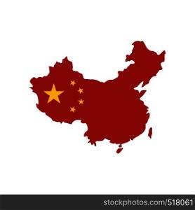 Map of China with national flag icon in flat style isolated on white background. Map of China with national flag icon, flat style