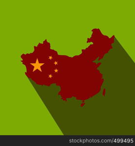 Map of China with national flag icon in flat style on a green background. Map of China with national flag icon, flat style