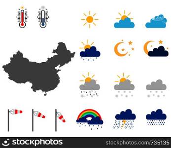 Map of China with weather symbols