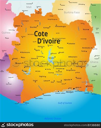 map of Cote d Ivoire . Vector color map of Cote d Ivoire country