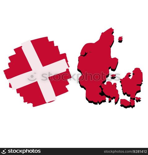 Map Of Denmark. Scandinavian flag with a cross. White and red national symbol. Travel to Northern Europe.. Map Of Denmark. Scandinavian flag with cross
