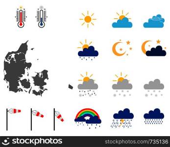 Map of Denmark with weather symbols