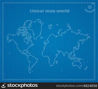 Map of Earth linear. Map of Earth linear blueprints. Vector illustration.