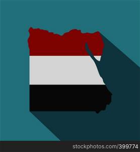 Map of Egypt in Egyptian flag colors icon. Flat illustration of map of Egypt in Egyptian flag colors vector icon for web isolated on baby blue background. Map of Egypt in Egyptian flag colors icon