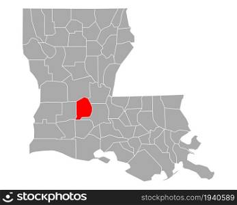 Map of Evangeline in Louisiana