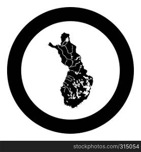 Map of Finland icon black color vector in circle round illustration flat style simple image. Map of Finland icon black color vector in circle round illustration flat style image