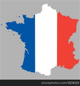 Map of France with an official national flag on white background vector illustration. Map of France with an official national flag