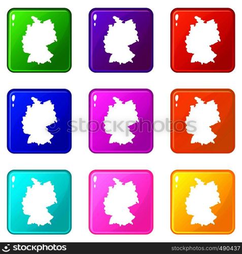Map of Germany icons of 9 color set isolated vector illustration. Map of Germany set 9