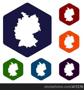 Map of Germany icons set rhombus in different colors isolated on white background. Map of Germany icons set