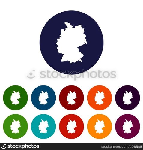 Map of Germany set icons in different colors isolated on white background. Map of Germany set icons