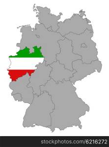 Map of Germany with flag of North Rhine-Westphalia